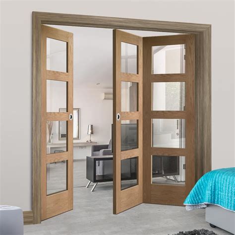 Thrufold Shaker Oak 4 Pane 21 Folding Door Clear Glass Lifestyle