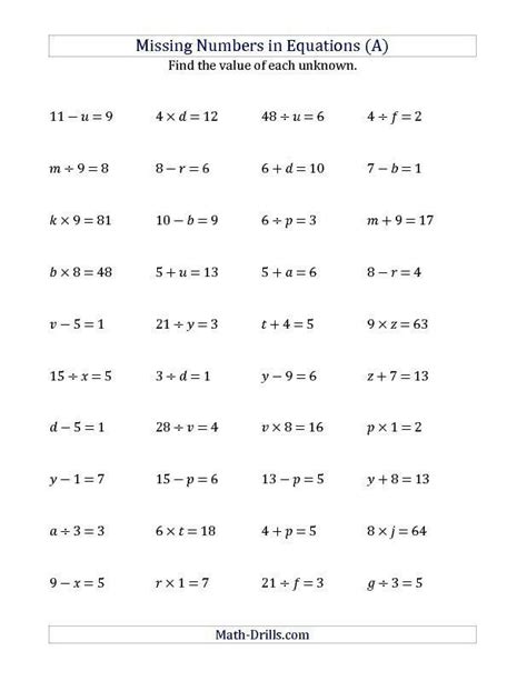 Algebra Worksheets Year 6 Mental Maths Tests Year 6 Worksheets From
