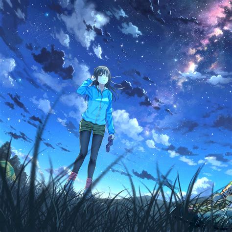Anime Girls Night Sky Scenery Clouds Stars K Wallpaper Pc
