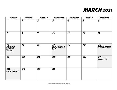 Federal and state holidays 2024. 68+ Free March 2021 Calendar Printable with Holidays ...