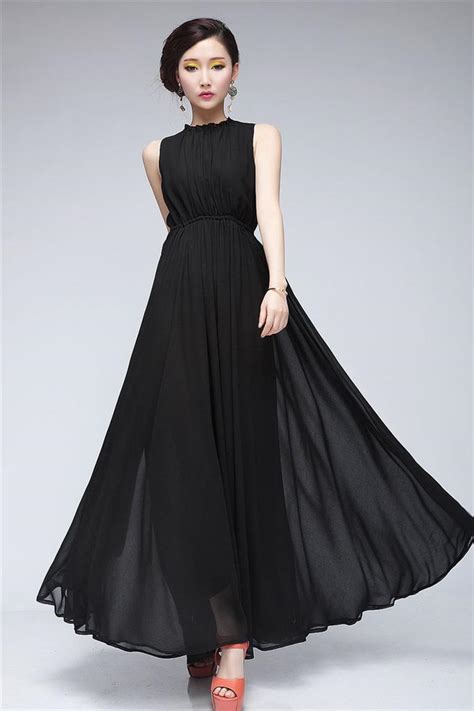 Fashion Womens Maxi Dress Loose Sleeveless Black Chiffon Cocktail Long