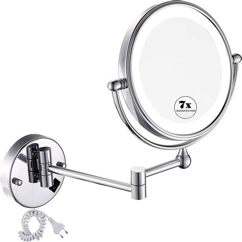 led lighted wall mount makeup mirror with 7x magnification double sided 360 degree swivel