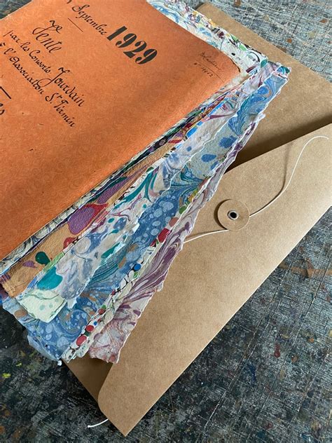 Collection Of 13 X A4 Marbled Handmade Papers With Deckle Edges Jemma