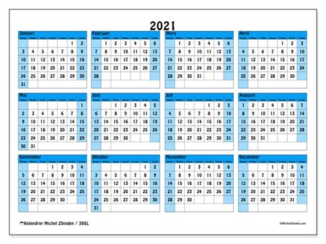 Kalender 2021 mit kalenderwochen und feiertagen. Årskalender 2021 - 39SL - Michel Zbinden SV