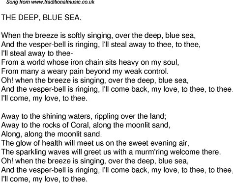 Old Time Song Lyrics For 33 The Deep Blue Sea
