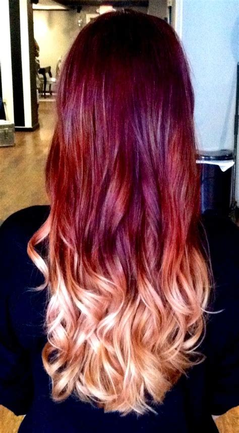 Perfect 16 stunning blonde balayage ombre on dark hair. I did a beautiful violet to red to blonde Ombre today on a ...