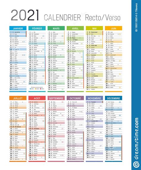 Year 2021 French Calendar Stock Vector Illustration Of 2021 195115814