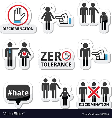 Stop Discrimination Men And Women Icons Set Vector Image