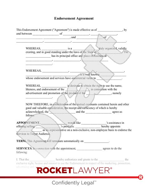 Free Endorsement Agreement Make And Download Rocket Lawyer