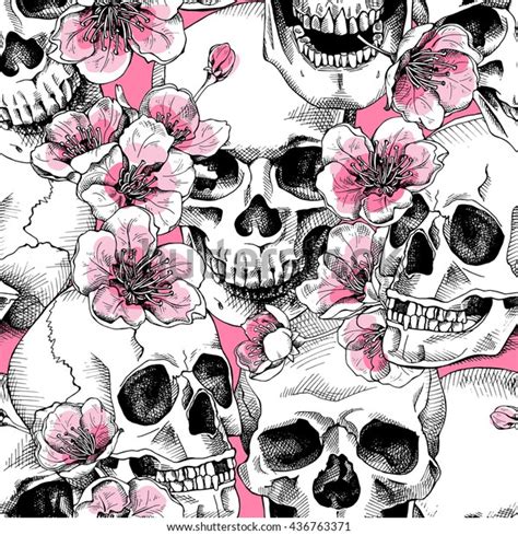 Seamless Pattern Image Skull Flowers Pink Stock Vector Royalty Free