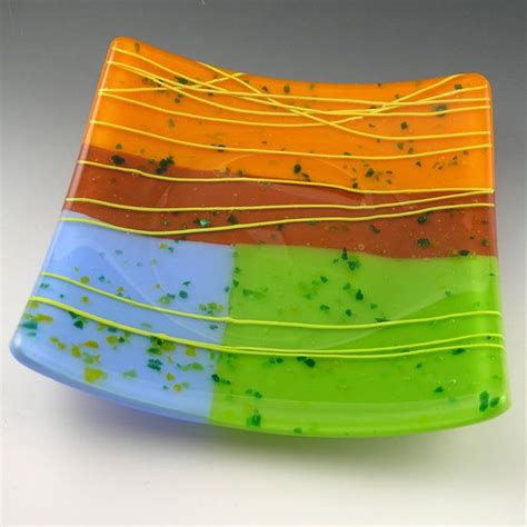 Colorful Square Fused Glass Sushi Plate Dish In By Beadbijoux Sushi Plate Fused Glass Glass