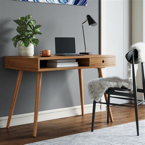 Nathan James Parker Modern Home Office Desk In Walnut Wood With Open