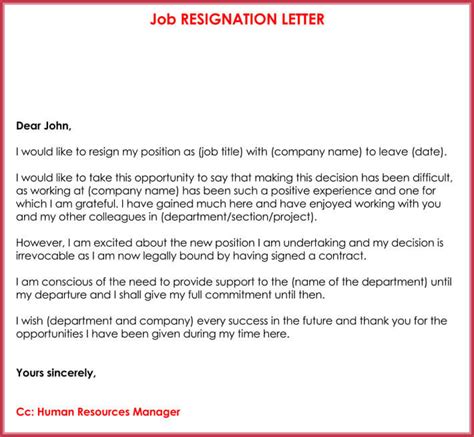 include   resignation letter   samples