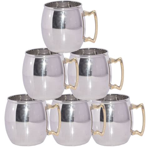Buy Dakshcraft Stainless Steel Moscow Mule Mug With Brass Handle Set Of 6 Mugs Online At Low