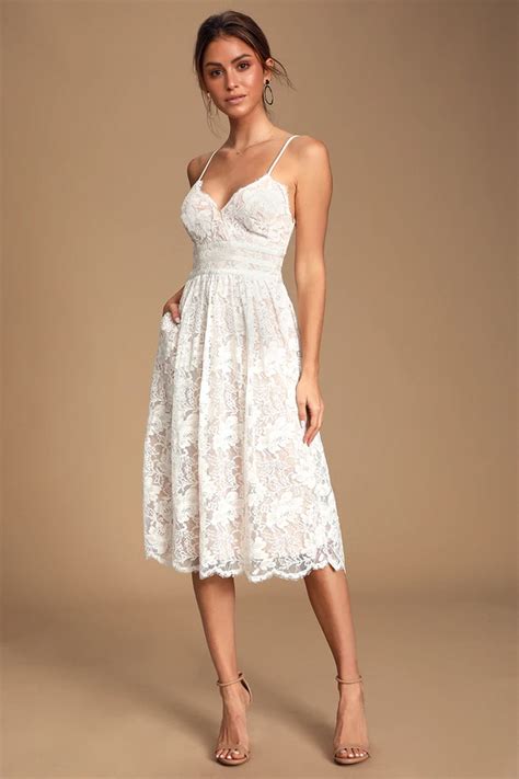 Lovely White Dress Lace Midi Dress Sleeveless Midi Dress