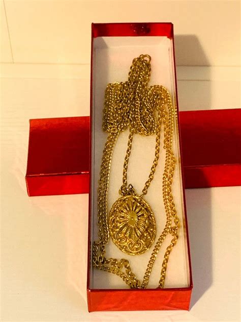 Gold Necklace Vintage Pendant Filigree Fall Fashion Costume Etsy