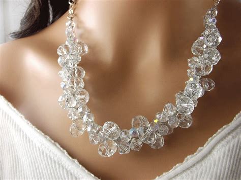 Clear Crystal Necklace Chunky Crystal Cluster Necklace Etsy