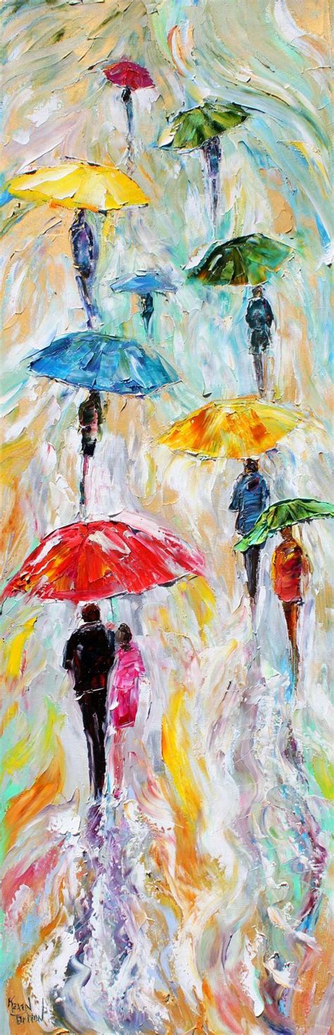 Original Oil Painting Abstract Rain People By