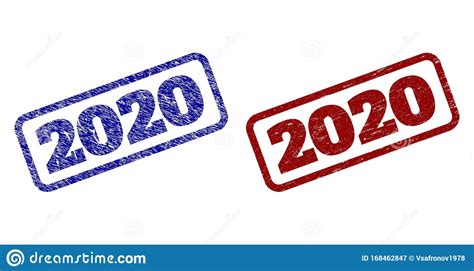 2020 Blue And Red Rounded Rectangle Stamps With Corroded Styles Stock