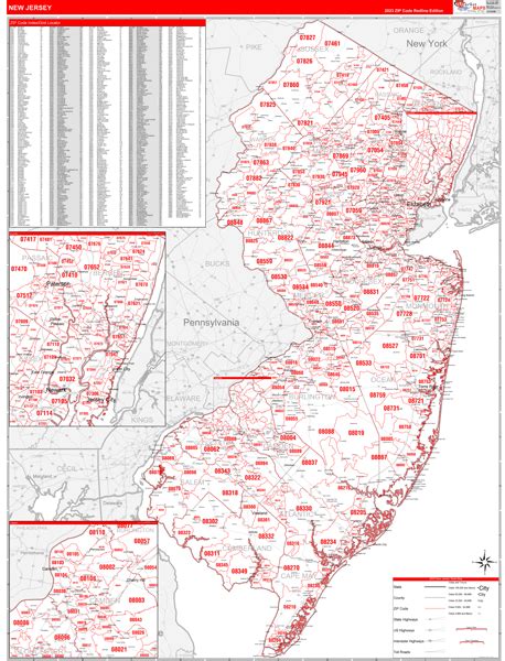 New Jersey Zip Code Maps Red Line