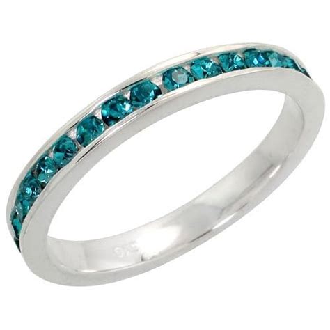 Sterling Silver Eternity Band Ring December Birthstone Blue Topaz Cry
