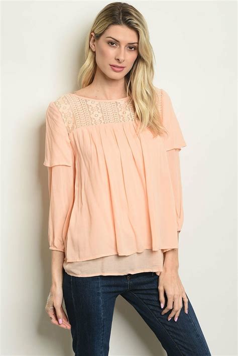 Womens Layered Blouse Ivory Peach Mint Lace Ruffled New Tops