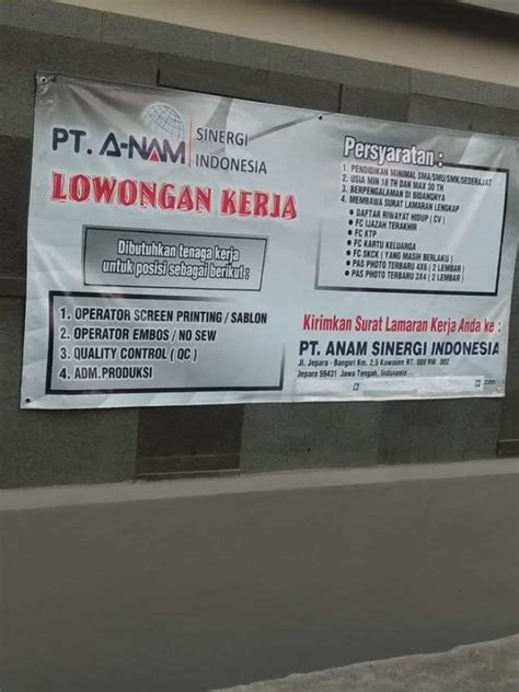 Saat ini pt funworld prima indonesia sedang membuka lowongan pekerjaan untuk bebrapa bagian diantaranya: Lowongan di PT. ANAM SINERGI INDONESIA JEPARA - Blog Loker Terbaru