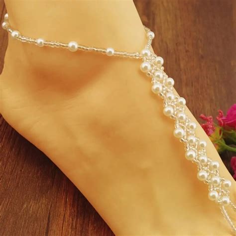 1pcs Wedding Pearl Stretch Anklet Chain Footless Bridal Foot Jewelry