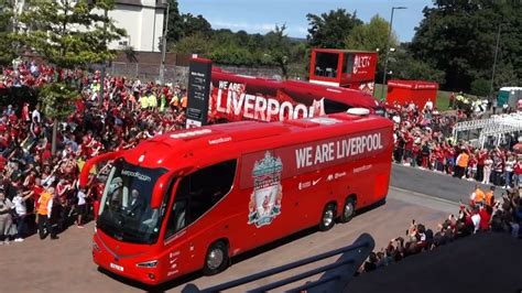 Liverpool Football Club Team Bus Arriving At Anfield During The 2022