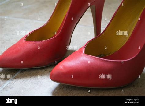 Pair Of Red High Heels Shoes Stock Photo Alamy