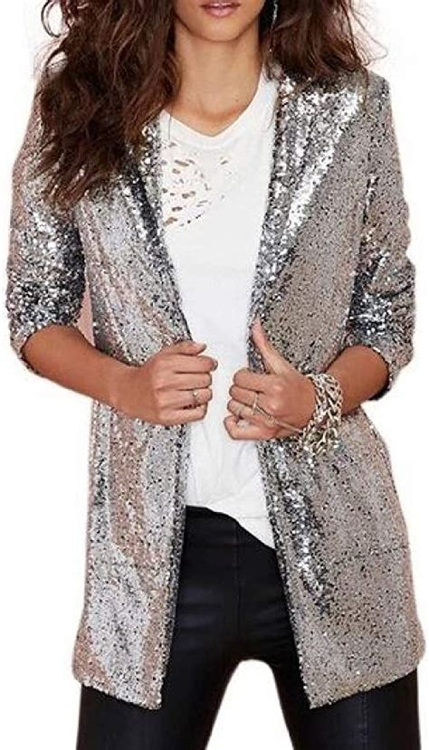 mouten womens blazer jacket open front glitter sequins long sleeve cardigan coat 1 xs at amazon