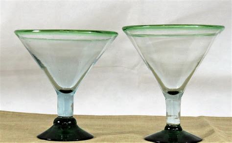 Hand Blown Green Margarita Glasses From Mexico Large Margarita Glasses Pair Of Hand Crafted