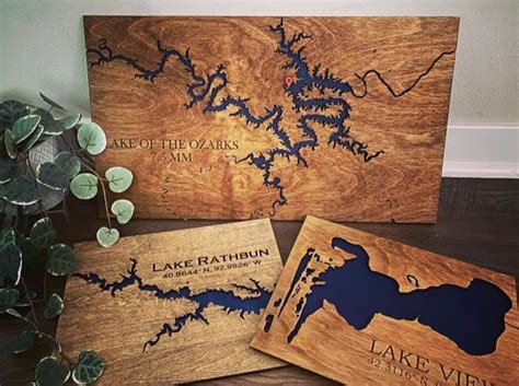 Custom Laser Cut And Engraved Lake Map Etsy
