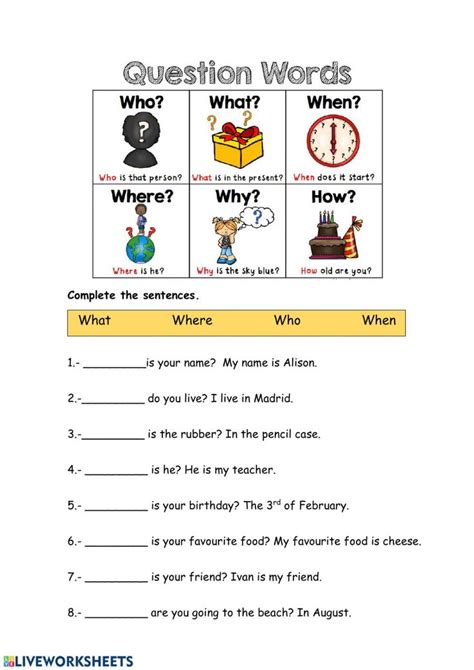 Wh Question Words Exercise 1 Worksheet Wh Questions English Phonics