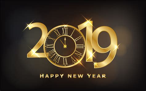 Happy New Year 2019 Shining Gold Clock And Glitter 265883 Vector Art At