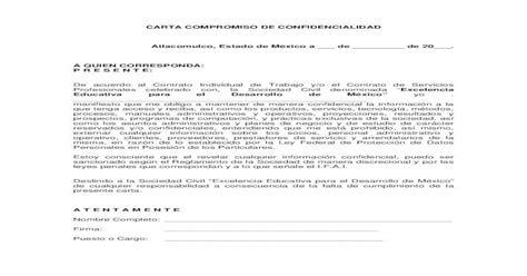 Carta Compromiso De Confidencialidad A Quien · Pdf Filecarta Compromiso