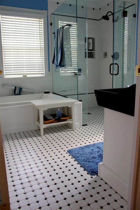 Several space saving devices were used in this small bathroom. 47+ Awesome Farmhouse Bathroom Tile Floor Decor Ideas and ...