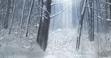 Anime Landscape Snowy Forest Background