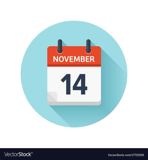 November 14 Flat Daily Calendar Icon Date Vector Image