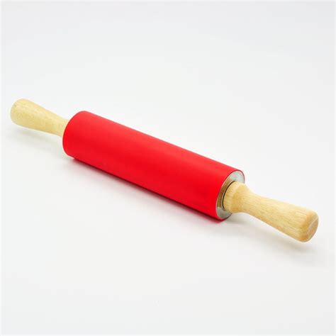 38cm Non Stick Silicone Rolling Pin Fondant Dough Roller With Wooden