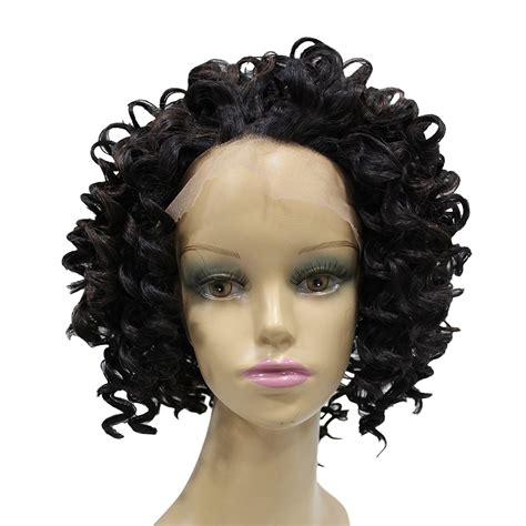 Mmuxuno Short Kinky Curly Lace Front Wig Women S Afro Wig Afro Wig Brown Synthetic