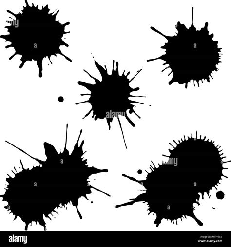 Black Ink Paint Spots Drops Texture Isolated On White Background Set