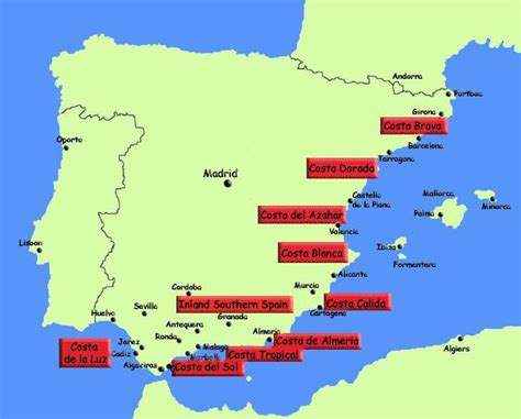 Map Of Southern Spain Resorts Map Of Southern Spain Holiday Resorts Southern Europe Europe