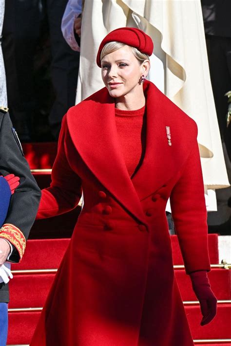 Princess Charlene Looks Sublime In Scarlet Alongside Twins Prince Jacques And Princess Gabriella