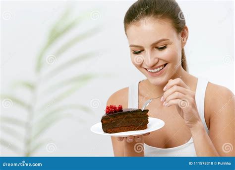 Woman Eating Cake Beautiful Female Eating Dessert Stock Photo Image