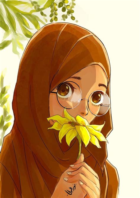 beautiful girl hijab cartoon 736x1040 download hd wallpaper wallpapertip