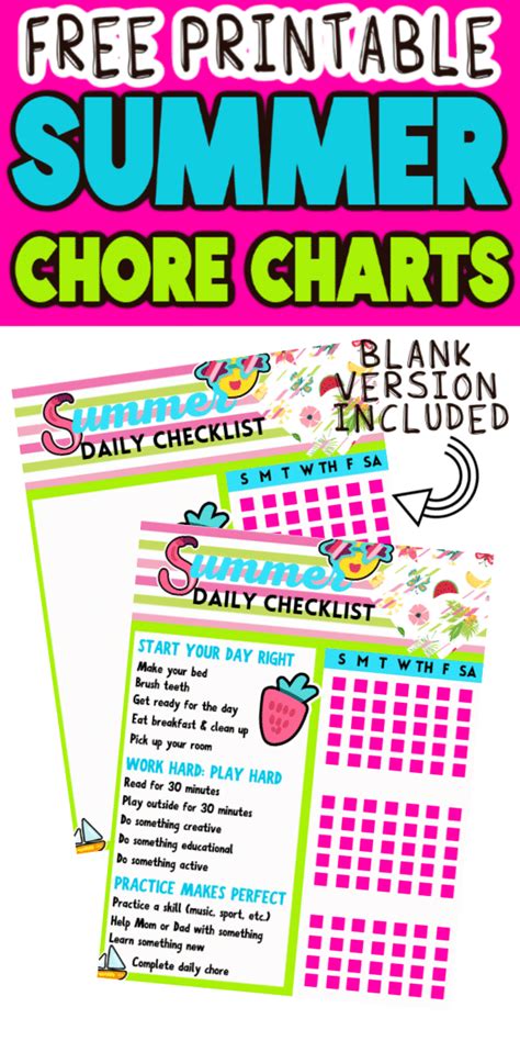 Free Printable Summer Chore Chart 6 Versions Play Party Plan