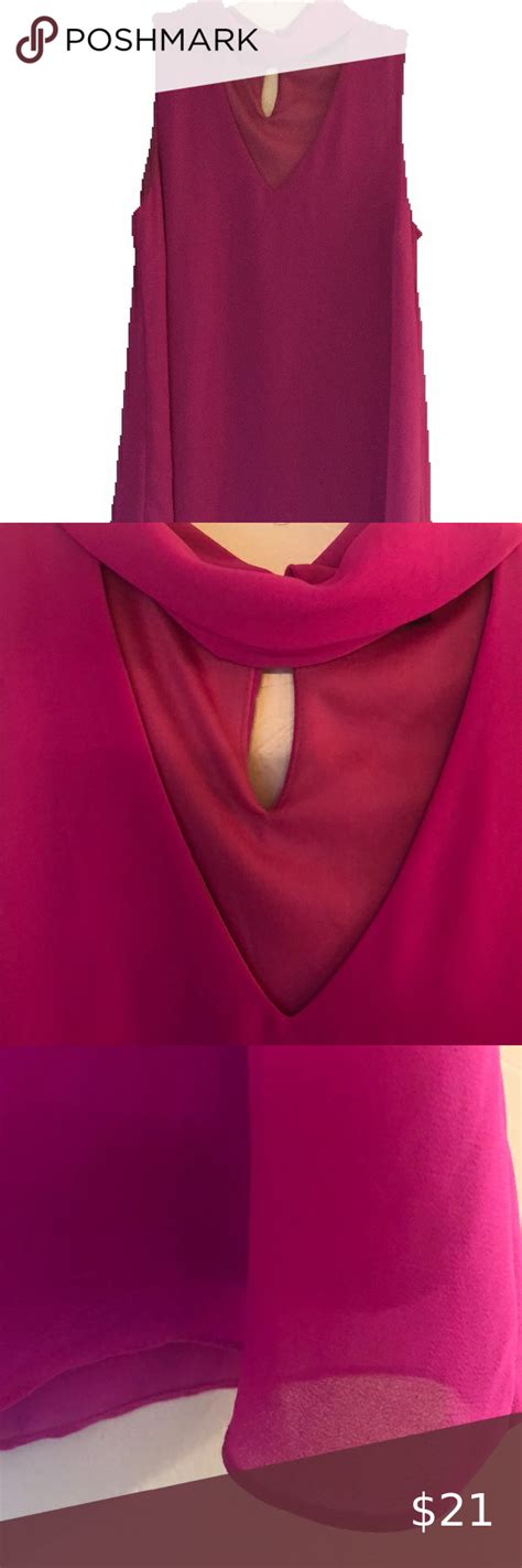 Fuchsia Size S Banded Collar Top V Neck Sleeveless Long Top Mm Mm