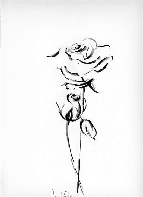 Original Drawing Black And White Ink Brush Pen Drawing Roses