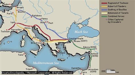 Map Showing Routes Of Armies In First Crusade